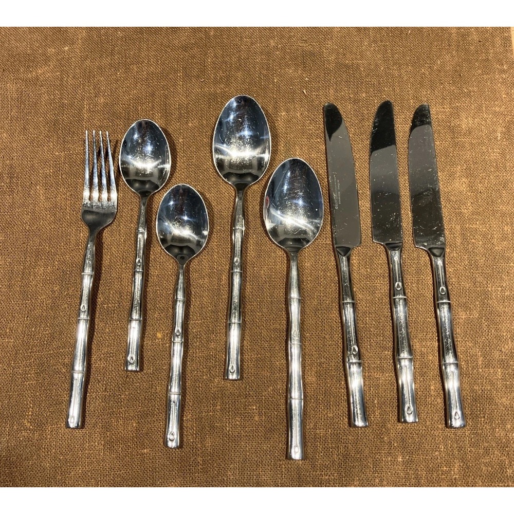 DISCONTINUED Hampton Silversmiths Stainless Bamboo Flatware 8 piece lot